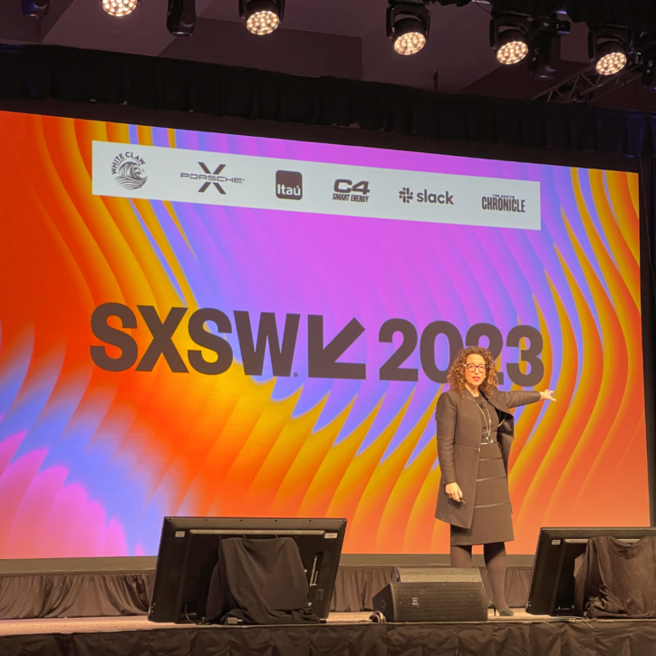 Amy Webb on stage at SXSW 2023 for her keynote